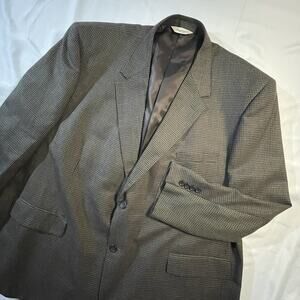 Pronto Uomo Sport Coat 54R Mens Brown Navy Gun Club Check Blazer Ventless